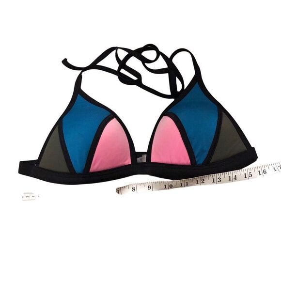 Victoria’s Secret PINK Blue Pink Colorblock Padded Triangle Bikini Top Large - Picture 6 of 8